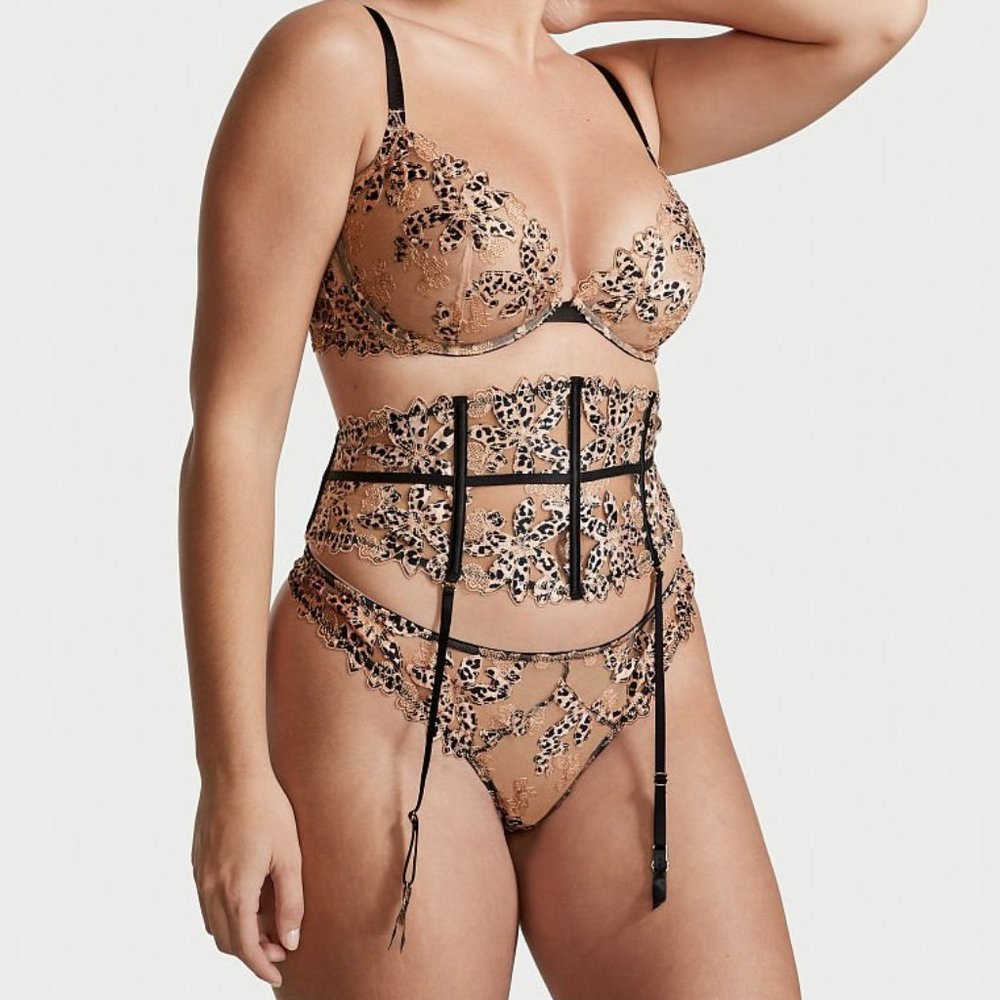 VS Very Sexy Floral Embroidered Thong Panty & Waist Cincher Leopard - Picture 4 of 16